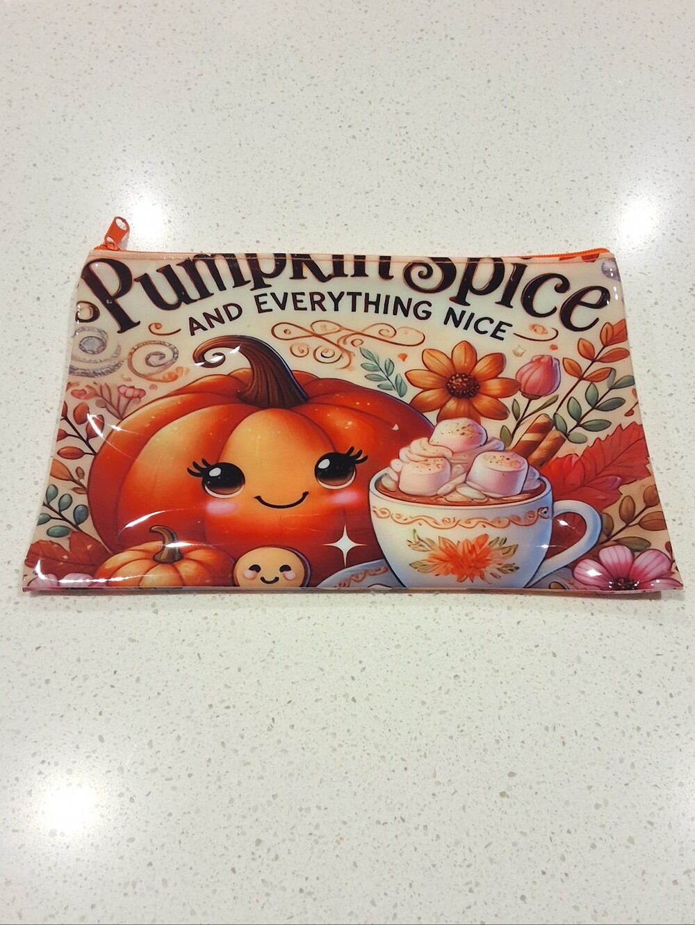 Cute Pumpkin Spice Fall Waterproof Zipper Pouch Cosmetic Bag Travel Pouch Autumn